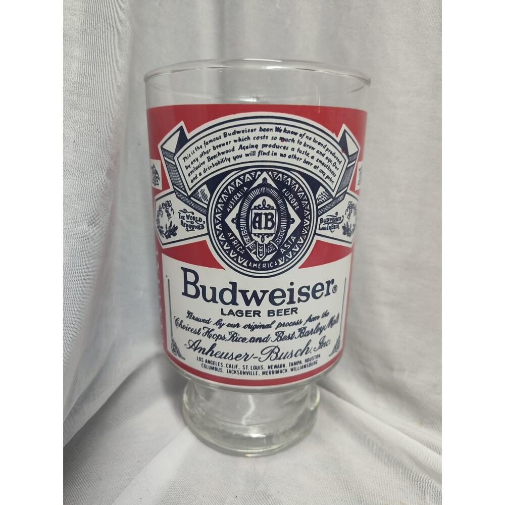 Vintage GIANT Beer Glass Bud Budweiser Bar Barware 1970s 70s Lager 32oz Gift